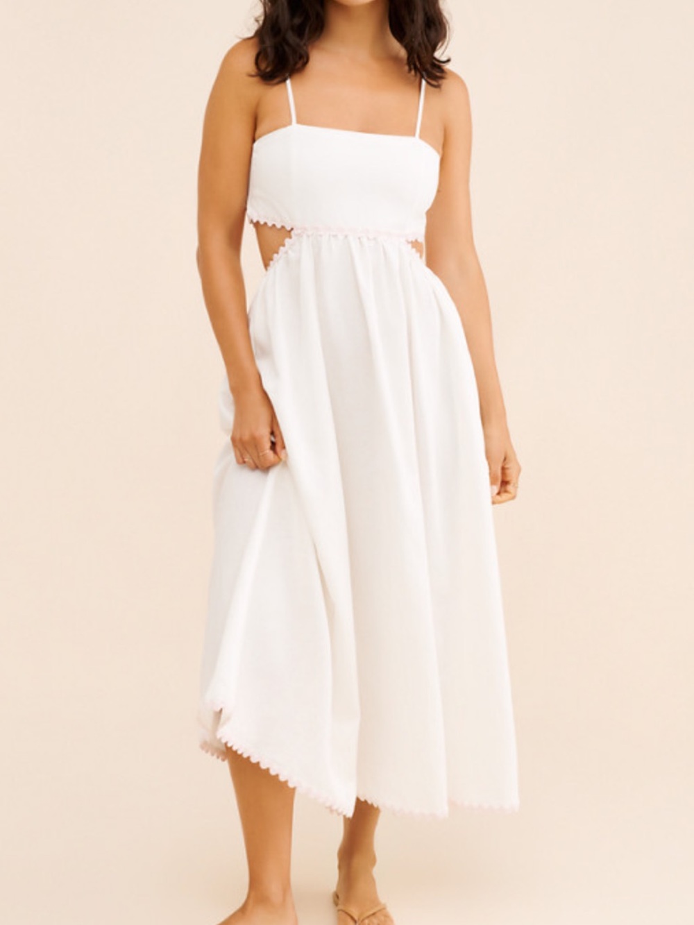 Rachel Parcell White Spaghetti-Strap Cutout Midi Dress